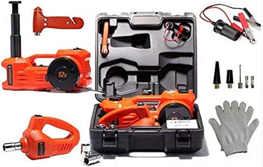 360¡Ã Light Electric Car Jack 5 Ton Hydraulic Floor Jack With Built-In Tire Inflator Pump & Led Light - 2-Way Power Supply, Extra Safety Hammer - 12V Electric Hydraulic Car Jack For Tire Replacement¡